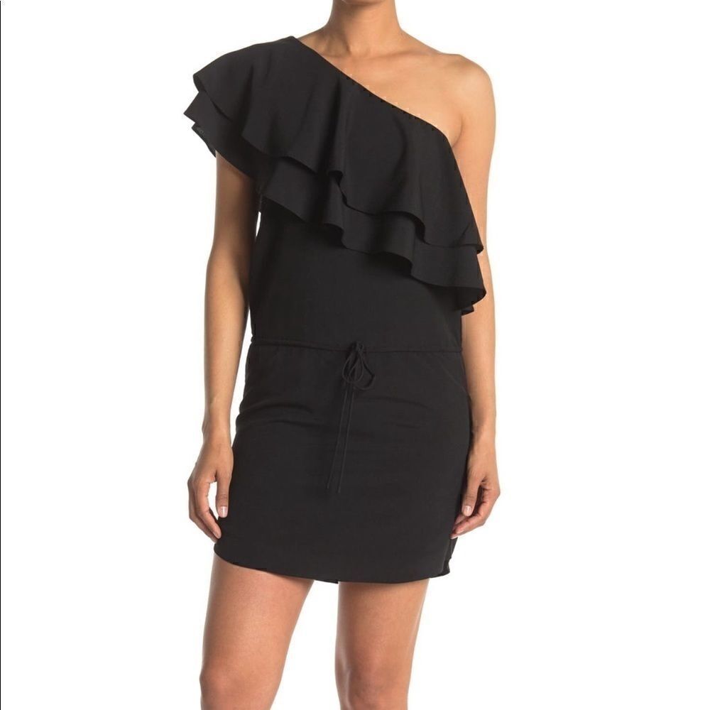 NWT HH ruffled one shoulder dress black S